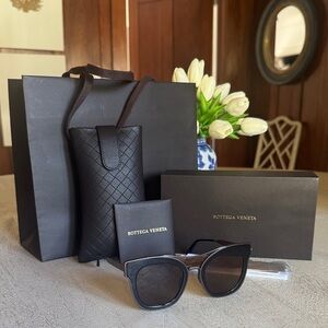 Bottega Veneta Black & Brown 50mm Cat Eye Sunglasses BV0012S-003